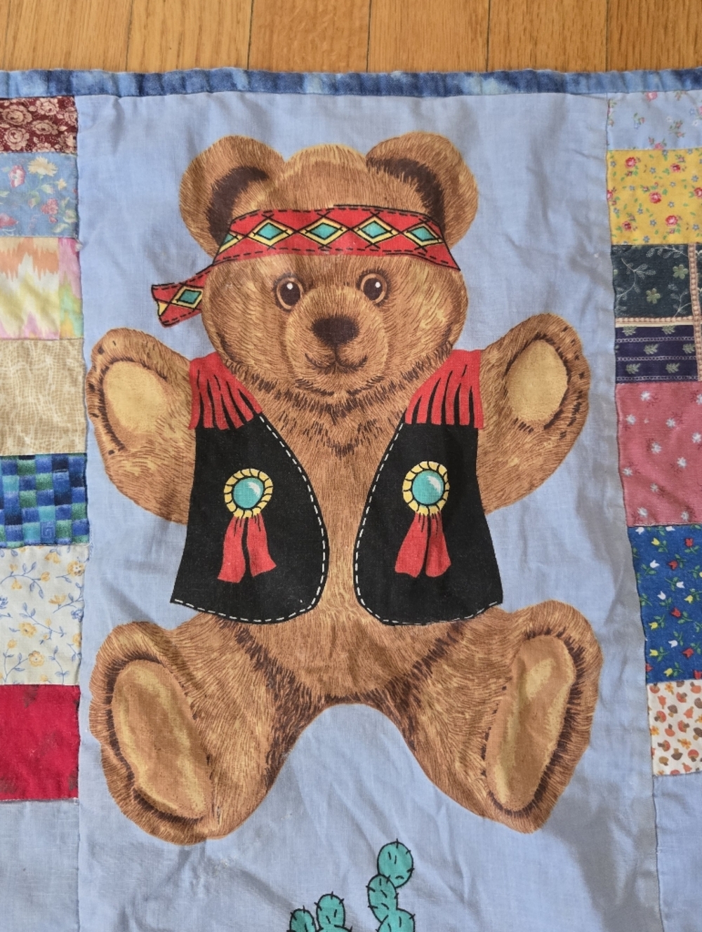 Handmade Quilted Baby Blanket Whimsical Teddy Bear Patchwork Reversable